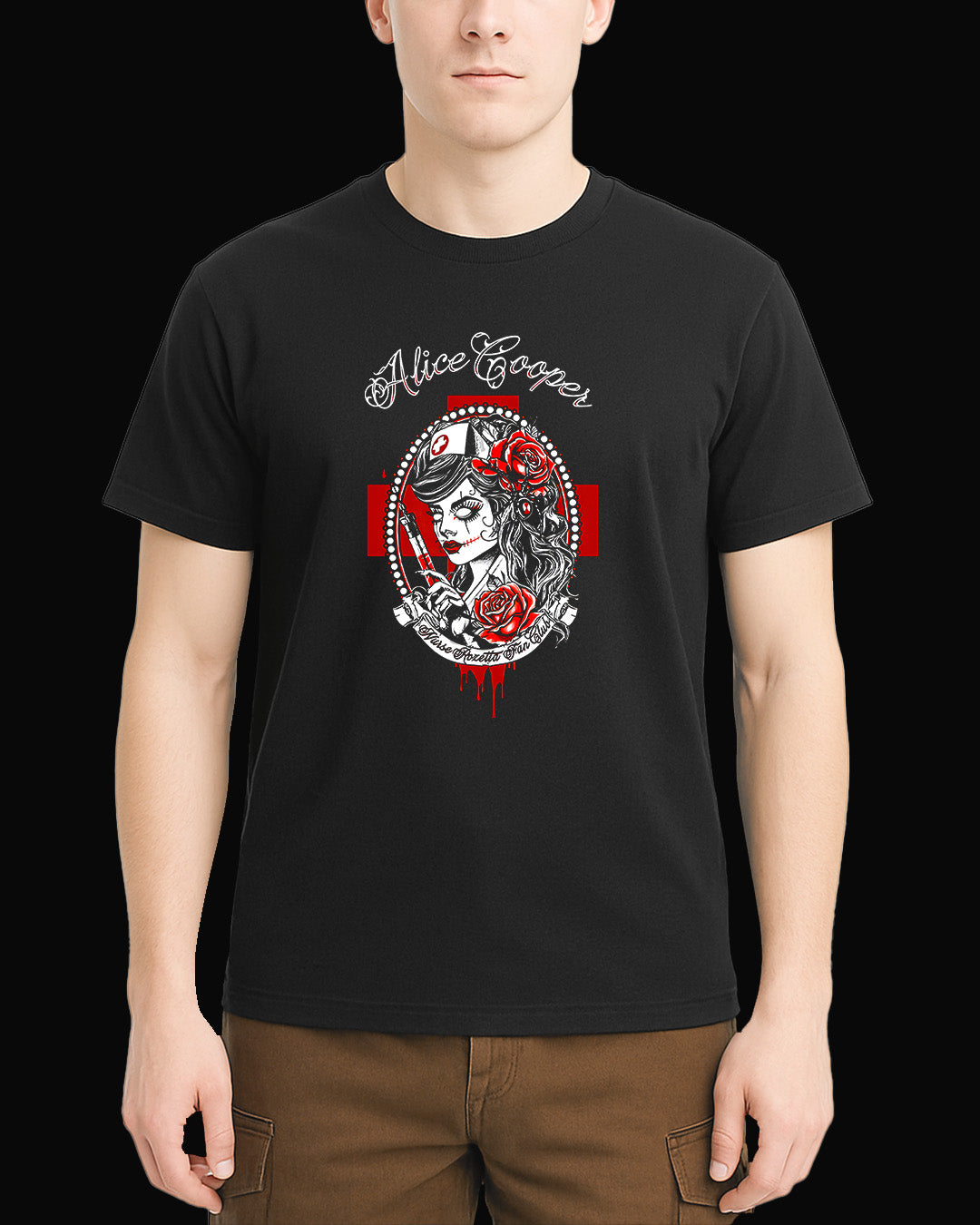 Alice Cooper Nurse Rozetta Fan Club Siyah Tişört