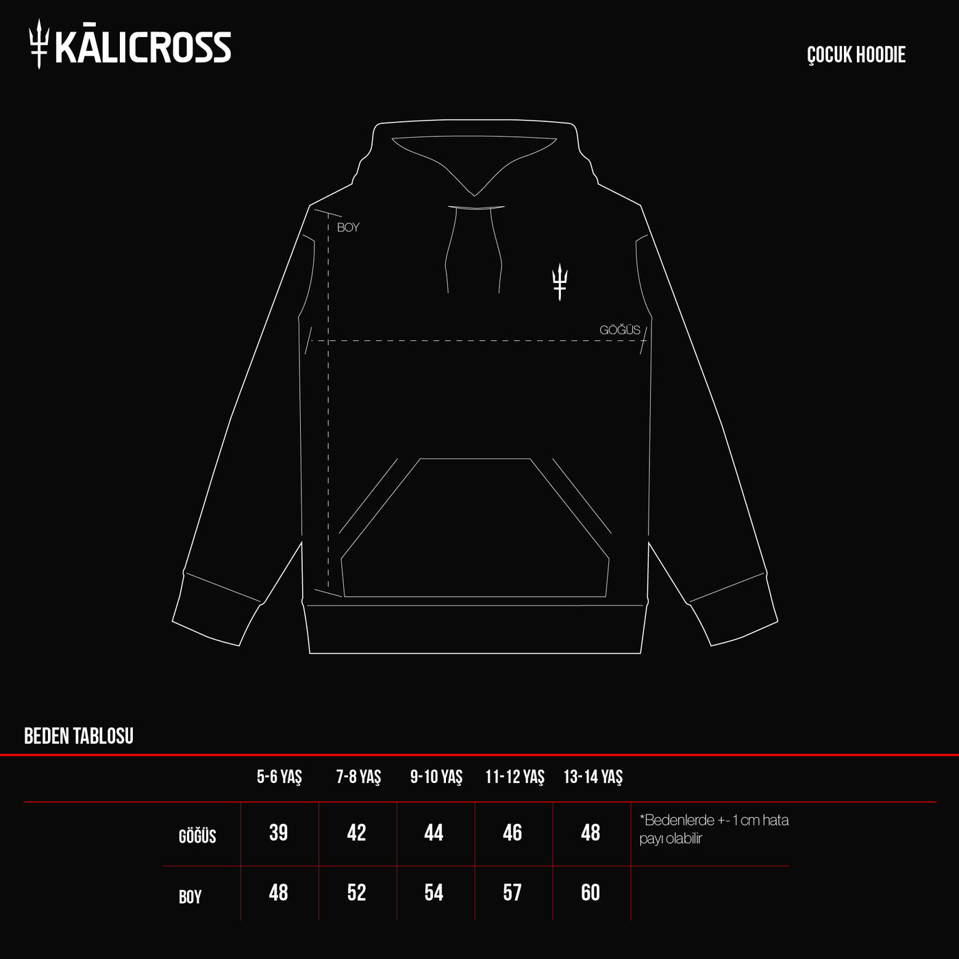 Black Kids' Hoodie beden tablosu