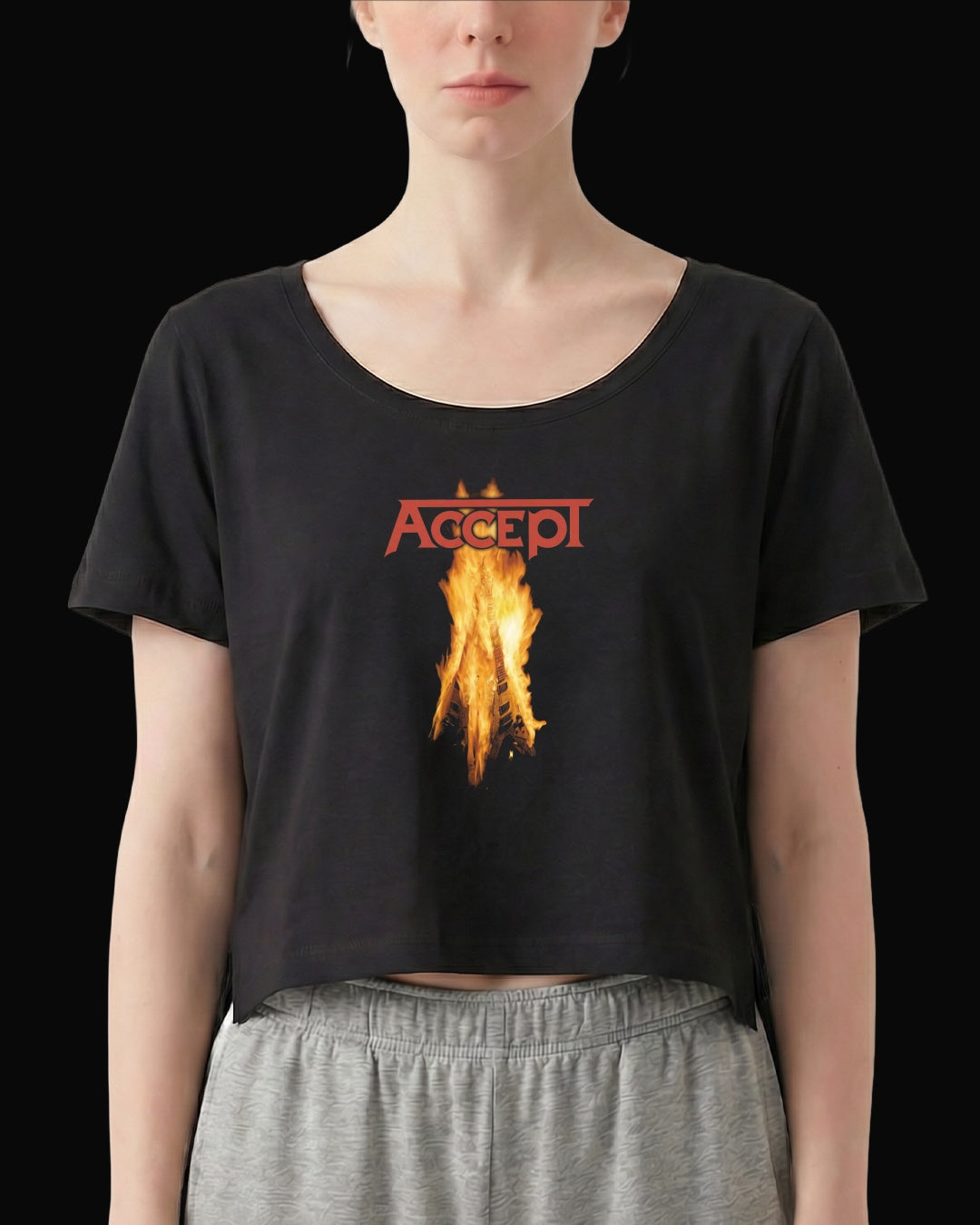 Accept Music on Fire Siyah Kadın Tişört