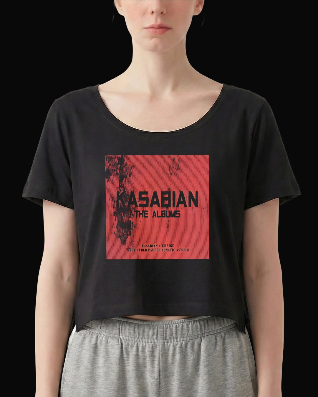 Kasabian THE ALBUMS Logo Siyah Kadın Tişört