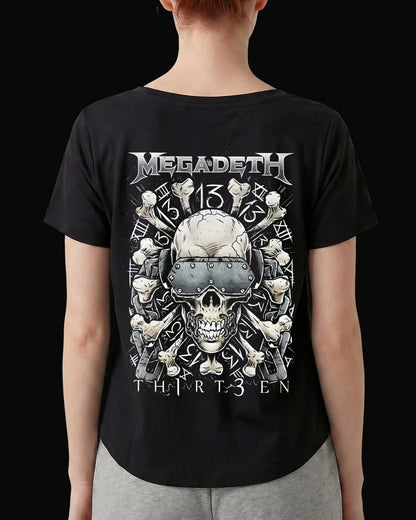 Megadeth Th1rt3en Sırt Baskılı Siyah Kadın Tişört-2