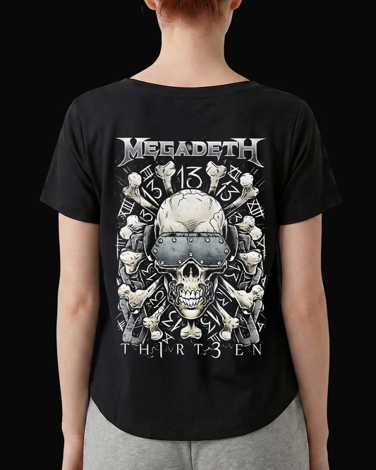 Megadeth Th1rt3en Sırt Baskılı Siyah Kadın Tişört-2
