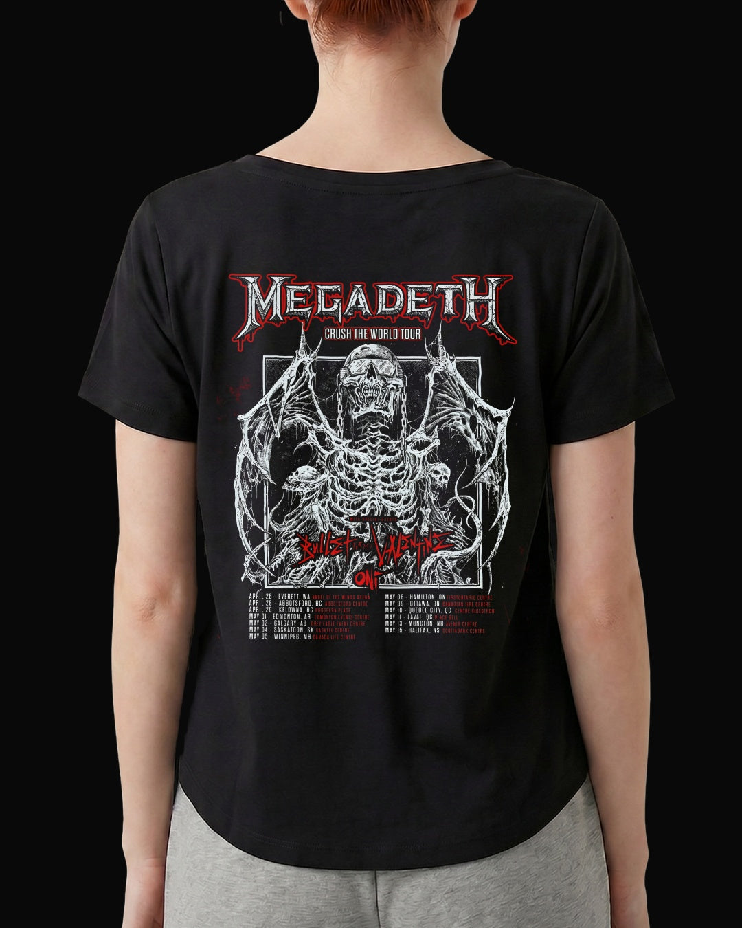 Megadeth Crush The World Tour Sırt Baskılı Siyah Kadın Tişört