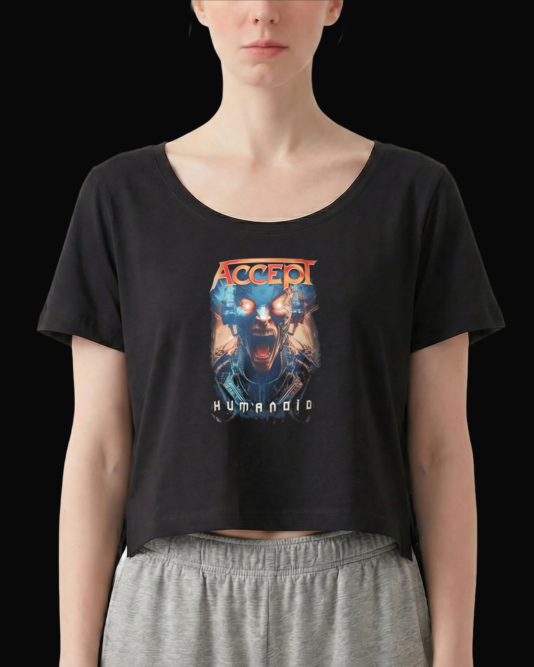 Accept Humanoid Siyah Kadın Tişört V3