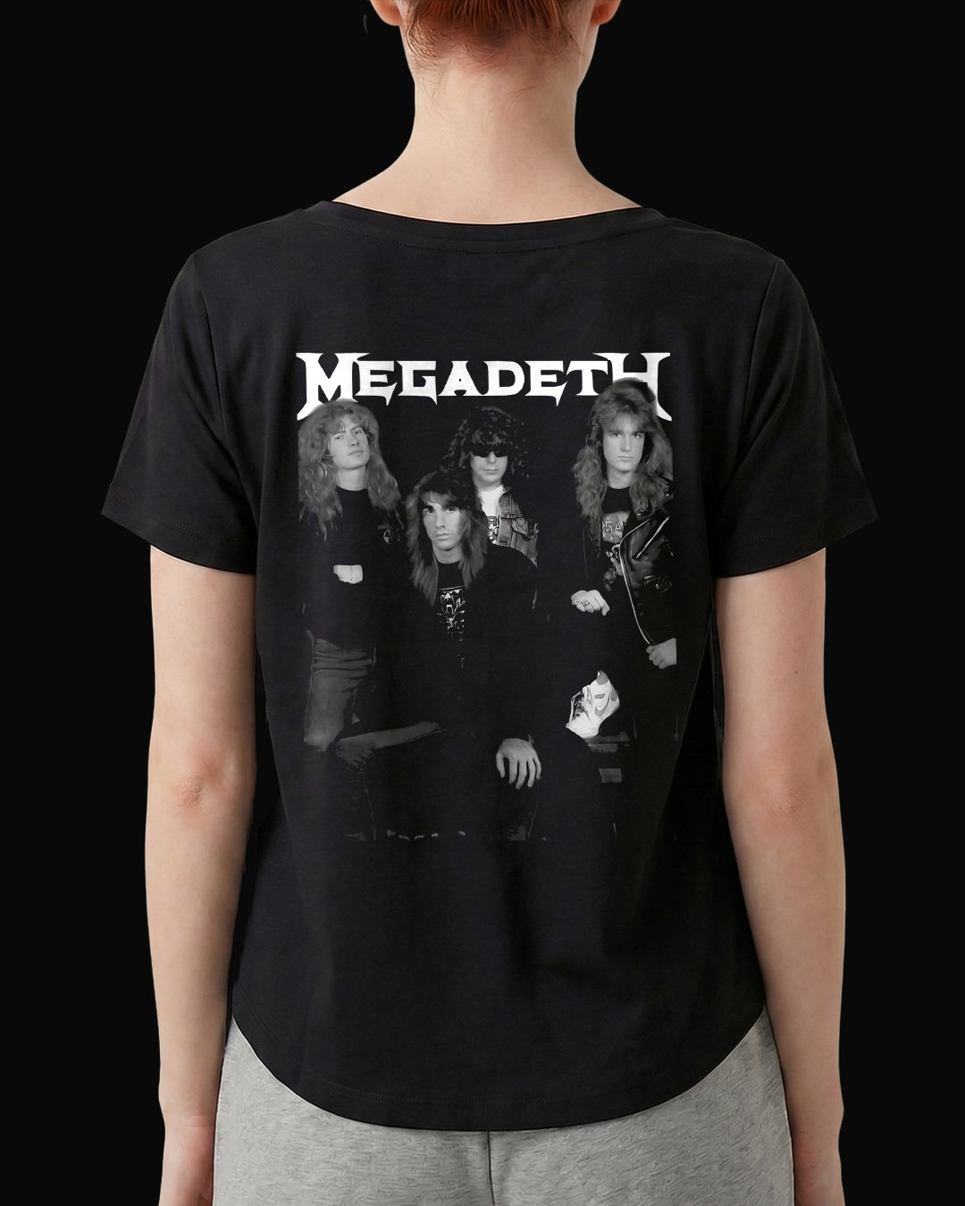 Megadeth Grup Üyeleri Sırt Baskılı Siyah Kadın Tişört