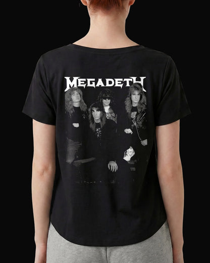 Megadeth Grup Üyeleri Sırt Baskılı Siyah Kadın Tişört