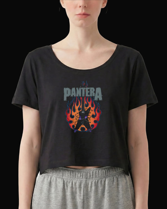 Pantera Flaming Guitar Siyah Kadın Tişört