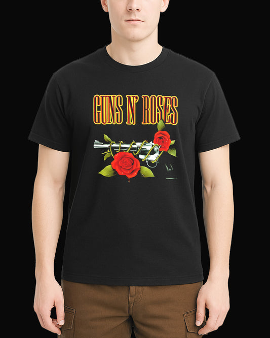 Guns N' Roses Silah ve Gül Siyah Tişört