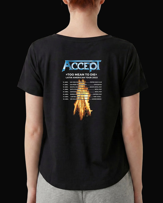 Accept Too Mean To Die Sırt Baskılı Siyah Kadın Tişört