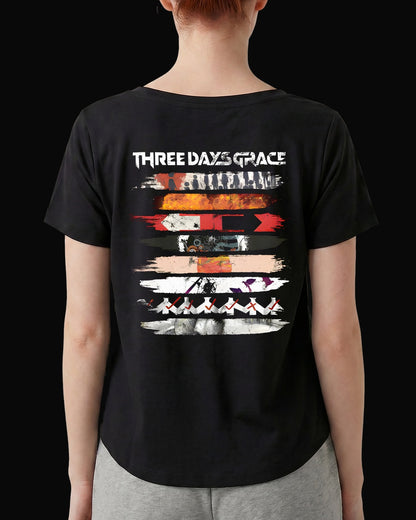 Three Days Grace Album Covers Sırt Baskılı Siyah Kadın Tişört