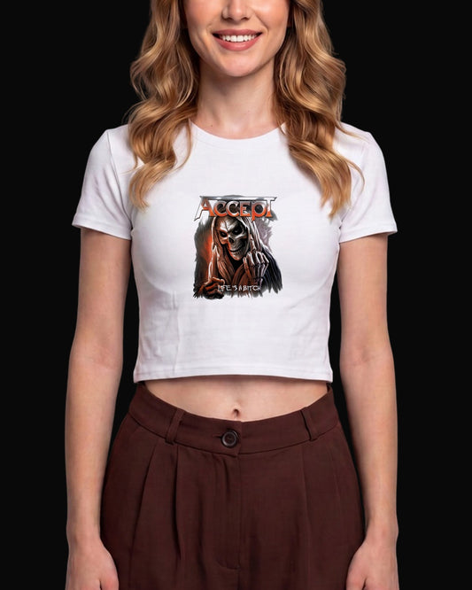 Accept Life's a Bitch Beyaz Baby Tee Tişört