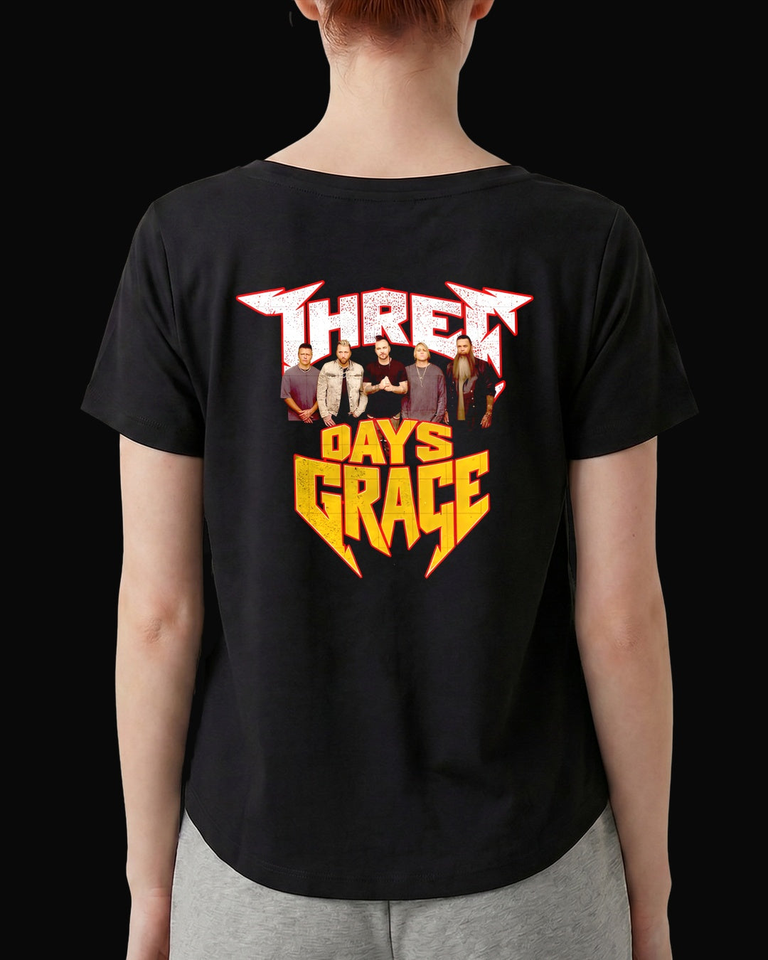 Three Days Grace Grup Logo Sırt Baskılı Siyah Kadın Tişört