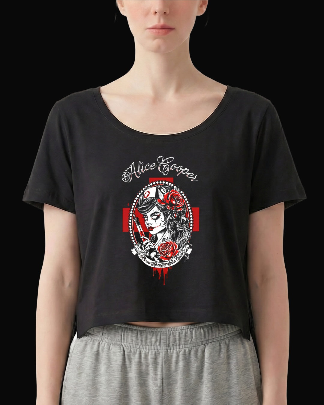 Alice Cooper Nurse Rozetta Fan Club Siyah Kadın Tişört