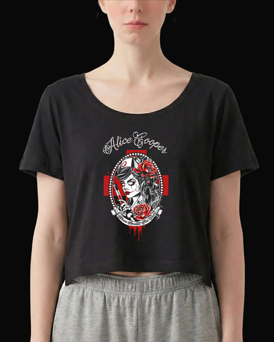 Alice Cooper Nurse Rozetta Fan Club Siyah Kadın Tişört
