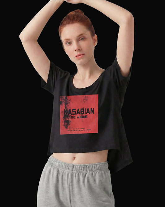 Kasabian THE ALBUMS Logo Siyah Kadın Tişört