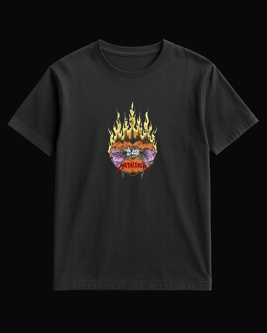 Metallica Flaming Flowers Siyah Tişört