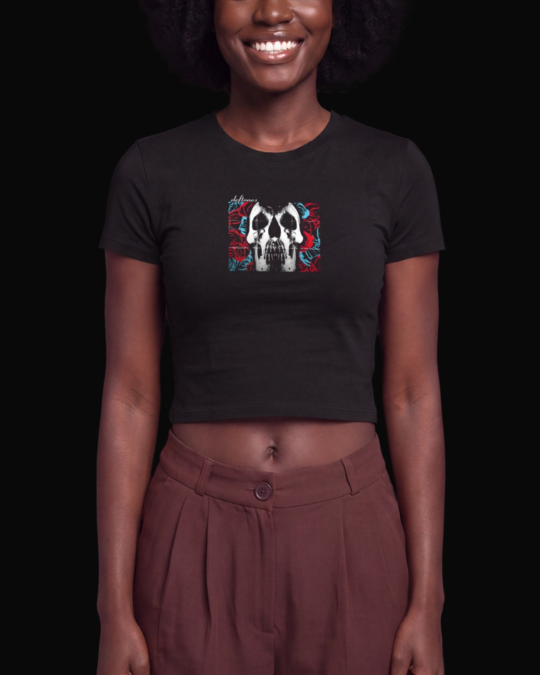 Deftones Skull&Red Rose Siyah Baby Tee Tişört