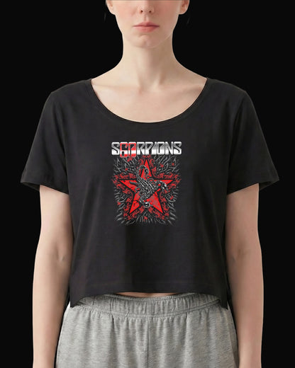 Scorpions Red Star Siyah Kadın Tişört