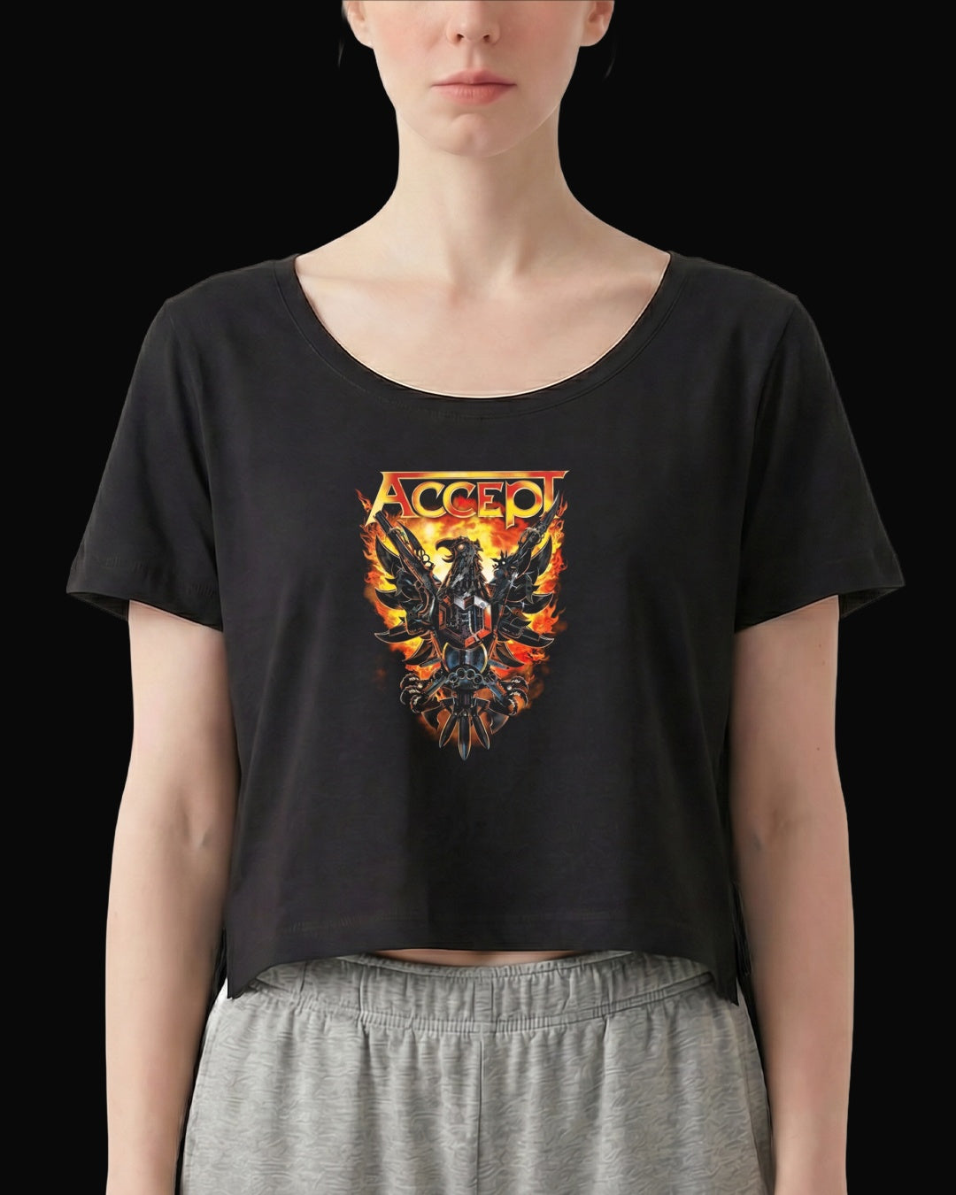 Accept Gun of Eagle Siyah Kadın Tişört