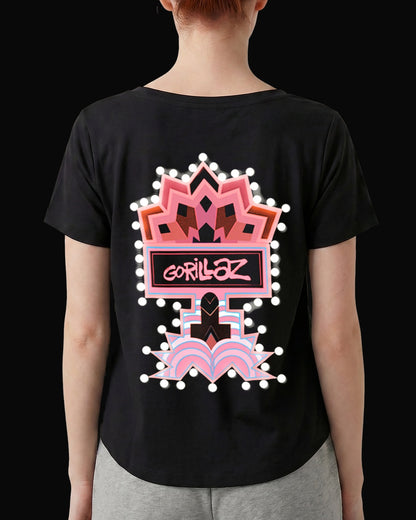 Gorillaz Candy Crush Sırt Baskılı Siyah Kadın Tişört