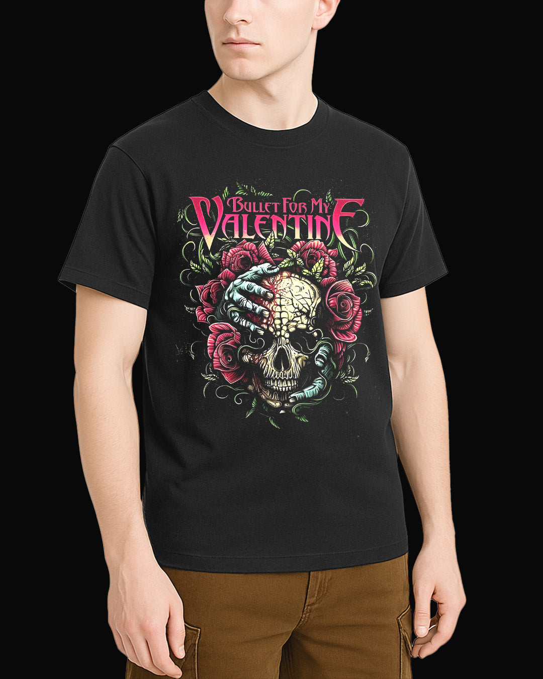 Bullet For My Valentine Pink Rose Siyah Tişört